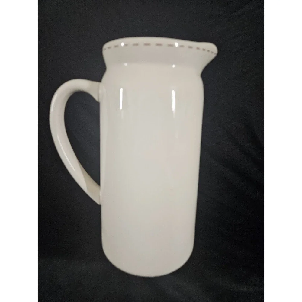 Never Used Rae Dunn Merry Christmas Glossy White  Red Tall Ceramic Drink Pitcher
